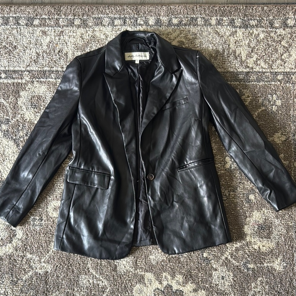 Black Faux Leather Oversize Blazer Jacket